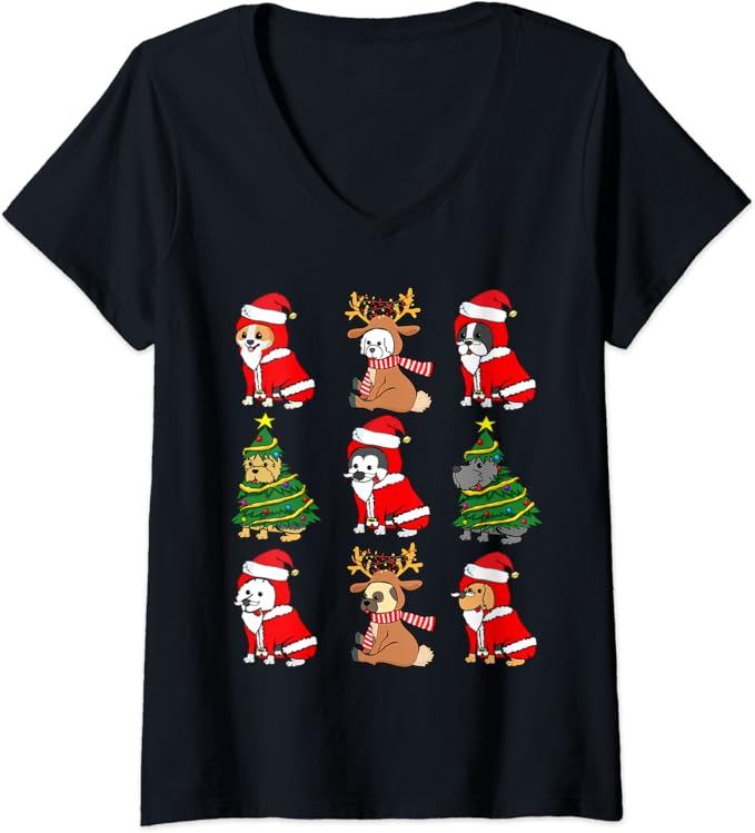 Womens Funny Christmas Dogs Christmas Costumes VNeck T